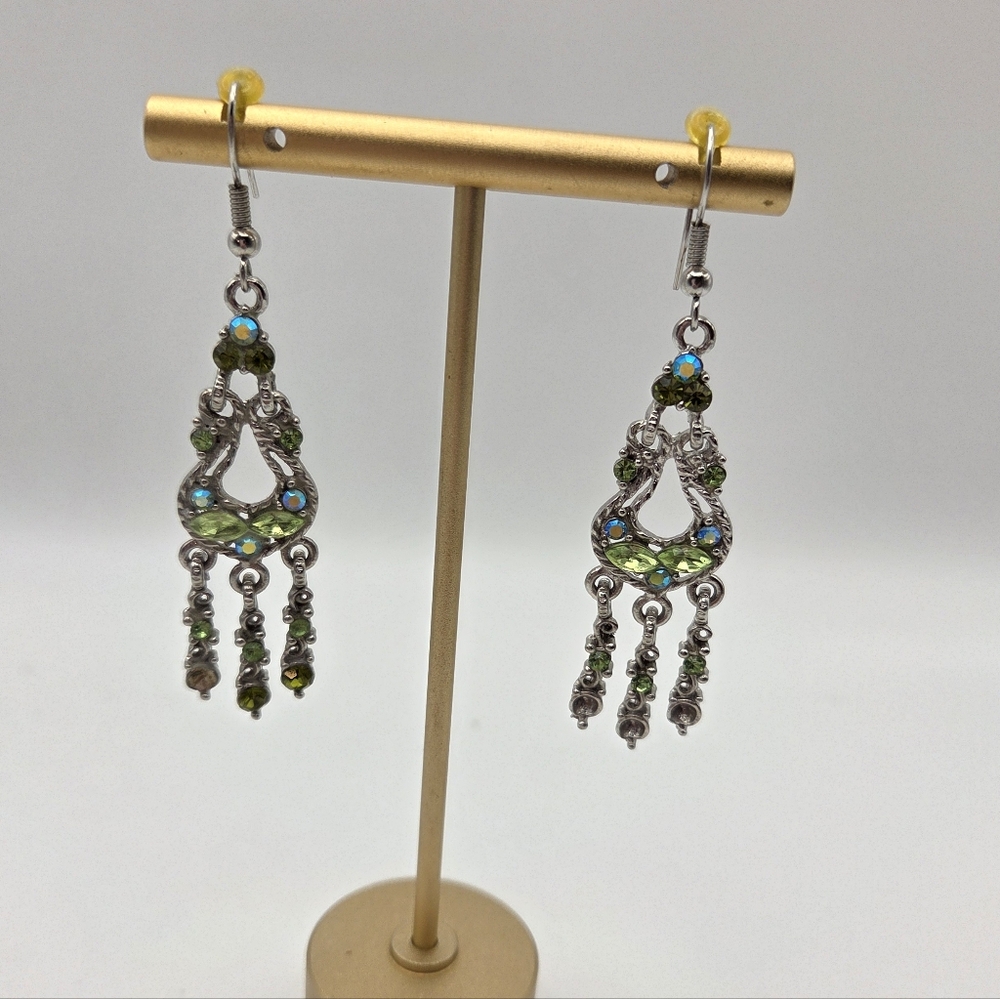Sorrelli Green Blue Cyrystal Chandelier Sterling Silver French Hook Earrings